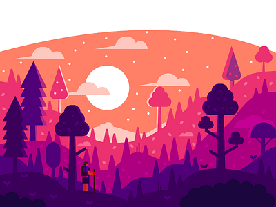 Midnight Traveler forest landscape nature traveler trees vector warm