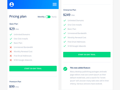 Pricing - Mobile Saas Admin UI Kit app business clean data graphs material minimal saas shadows web design website white