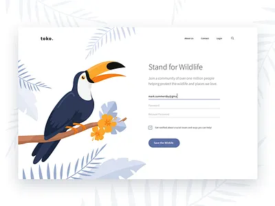 Stand for Wildlife animals forest illustration jungle login register signup toko toucan ui ux wildlife