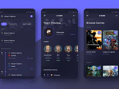 Escore - Esport Score Mobile App #3 android app counter strike cs design esport gaming leage of legends lol mobile ui ux