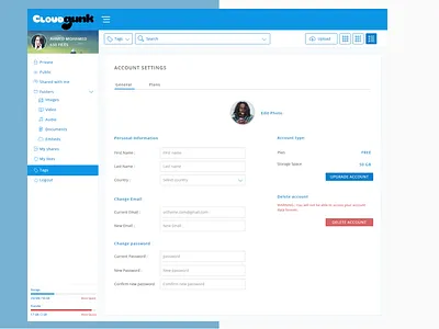 Account Setting dashboards ui ux