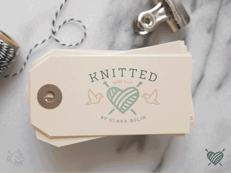 Knitted With Love birds branding heart knitting logo needles yarn yarn ball