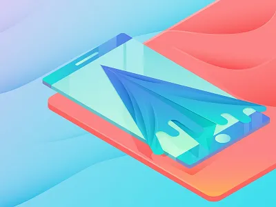 Concept gadget gradient hero image illustration isometric landing page paperplane phone plane smartphone