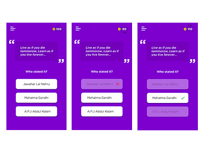 Guess Quote App — Questionnaire app app design guess quote guess the quote quiz quote ui ux