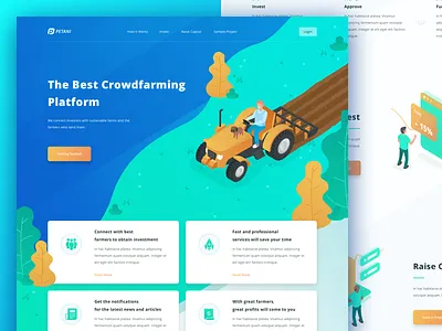 Petani Landing Page Concept farm farmer gradient homepage illustration investor isometric landing page tractor ui website