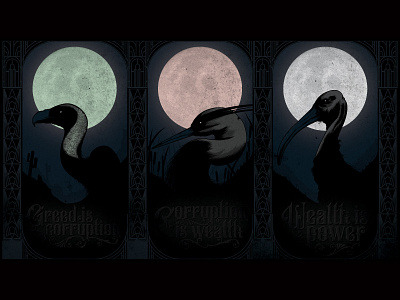 Wealth is Power Series: Triptych bird birds dark detailed illustrate illustration moody vector