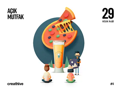 Açık Mutfak / Creathive ai beer creathive designer dribbble illustration meetup mutfagi pizza ps step tasarım