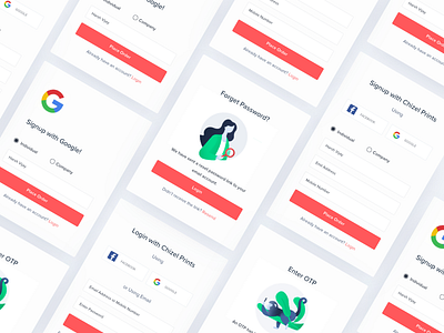 Login Screens account create facebook forgot google login otp password sign up ui