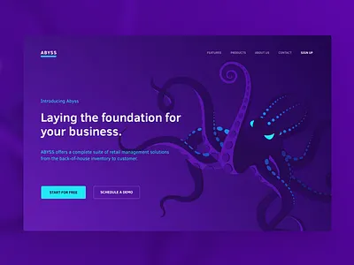Abyss Landing page abyss danger deep homepage illustration landing neon ocean octopus purple sea