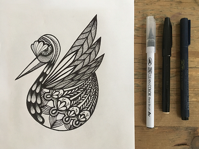 Birdie birds black and white fineliner illustration