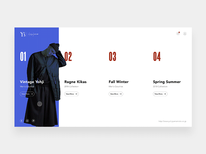 Yohji Yamamoto black colour gif interaction principle ui ux website