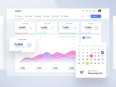 Simplifer Dashboard calendar crm dark dark dashboard dashboard data finance financial graph invoice stat ui