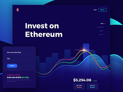 Ethereum Landing Page Concept bitcoin bitcoin landing page bitcoin ui block chain cryptocurrency dark blue design ethereum landing page futuristic ico token ux web design