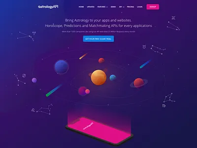 Astrology Landing Page with Illustrations astrology design illustration landing page purple services website