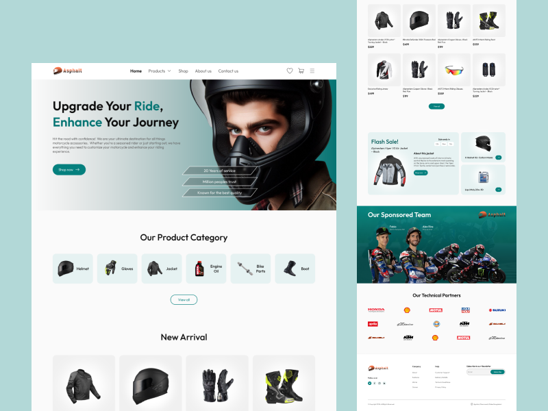 Biker's Accessories E-commerce Website Landing Page bikergear bikershop creativedesign designinspiration dribbble ecommercedesign ecommercewebsite figmadesign minimalistdesign motoaccessories motorcyclelife onlinestoredesign riderstyle uidesign uxdesign uxtrends webappdesign webdesign