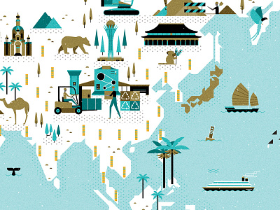 Forbes Japan animals boats buildings icons map ocean people ships trees world