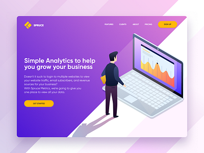 Spruce Analytics Website analytics illustration isometric isometric illustration landing page saas software as a service startup