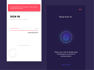Touch Id Screen authentication forget login password sign in toch transactions