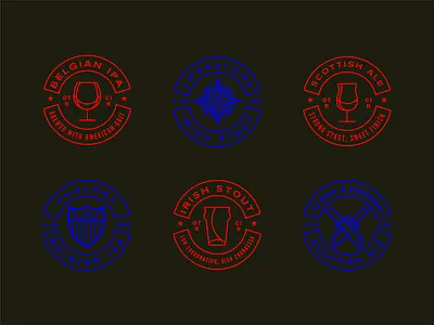 Beer Style Badges badge beer brewery compass glass icon illustration knives lockup monoline shield