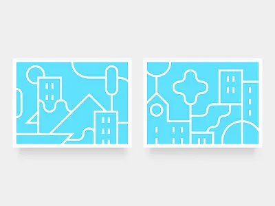 Towns and Cities blue building cards cities city illustration landscape lines simple tiles town towns