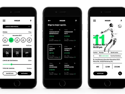 XOGAR app black clean cool grid layout minimal soccer sport ui white