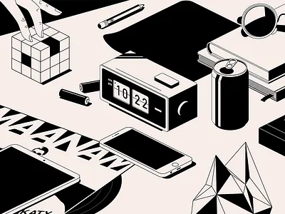 Lucciola 80s can illustration iso isometric lipstick maanam phone radio shades vinyl