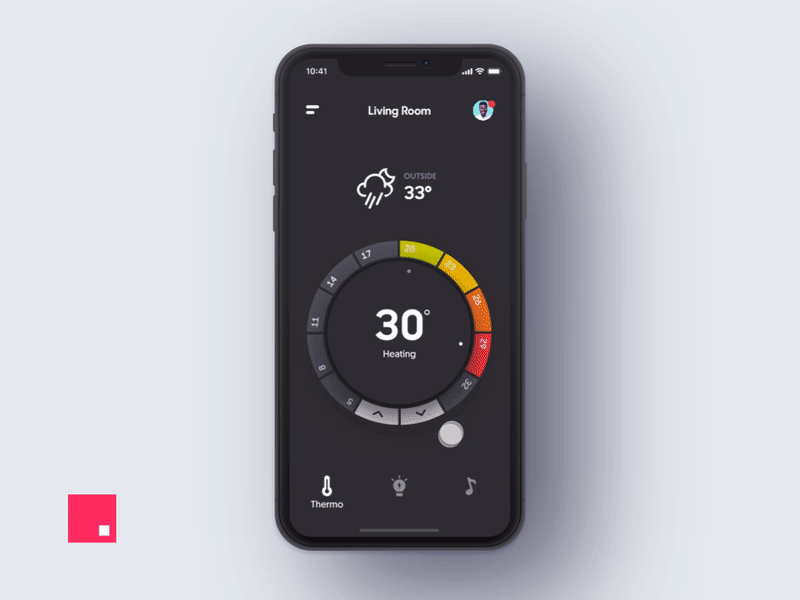 Invision Studio - Smart Home App freebie invision invision studio ios iphonex music prototype studio thermostat ui ux