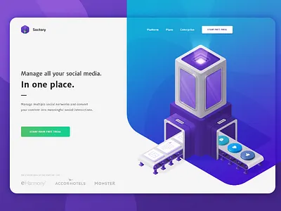 Soctory - Social Media Marketing Tool illustration isometric landing landing page management marketing roi social tool website