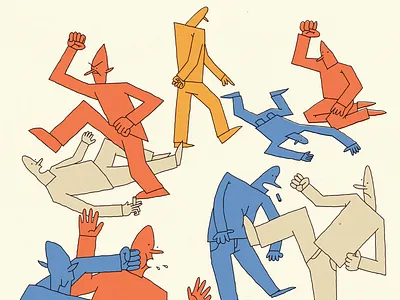 OMNIUM CONTRA OMNES bar boxing brutal bunch fight fist gore illustration kick people punch violence