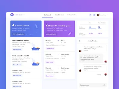 Logistics Tracking bright chat dashboard logistics orders schedule ships status tracking ui ux