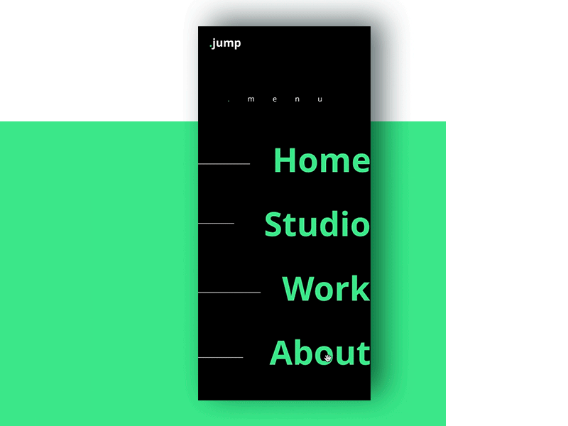 Jump Menu animation black green invision studio menu motion ui ui motion ux