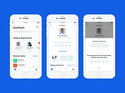 Employee Rating App app feed ios minimal modal profile rating ui ux white