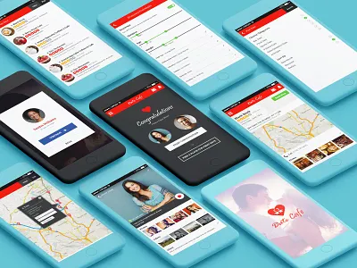 Date Cafe - Dating App Project UI Design android app daily ui dailyui dating dating app design friends interface ios iphone login mobile photoshop profile ui ux