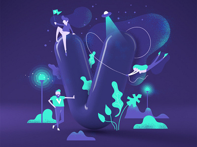 36daysoftype V 3d letter lettering people space ufo v