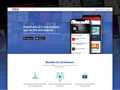 RadioPublic Refresh app audio listening podcast podcasting radiopublic responsive website