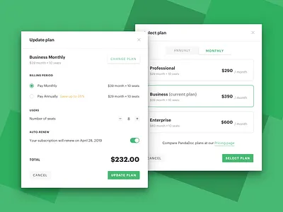 Update Billing Plan billing plan change plan popup pricing select plan selection web