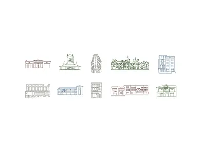 Asheville Landmarks Icon Set asheville buildings icon iconography icons illustration landmarks map map design vector
