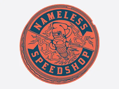Nameless SpeedShop auto badge brand branding character icon illustration logo piston spark plug speedshop typography