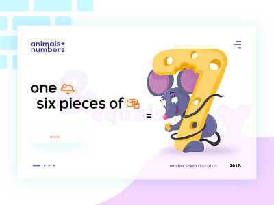 Animals + numbers / Number seven cheese design illustration kids mouse number seven