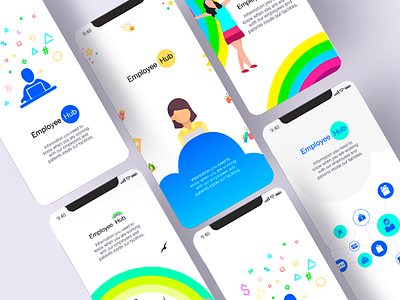 Splash screens colorful app employee hub app graphic design and visual design mobile app splash screens uiux design
