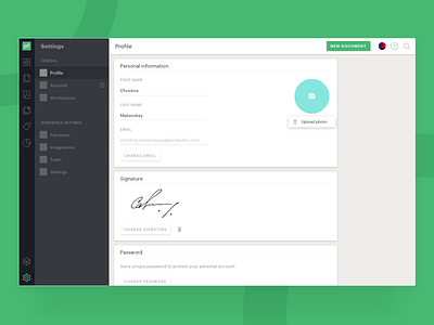 PandaDoc: Profile personal info profile settings signature user profile