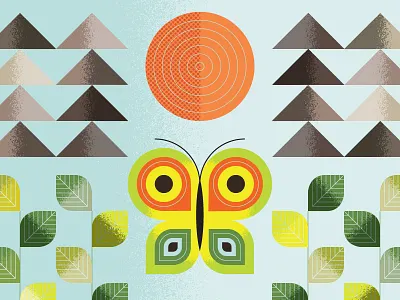 Spring butterfly illustration mountains spring sun