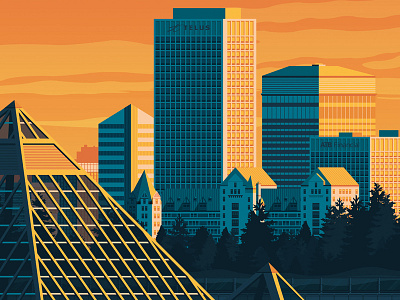 Edmonton Canada Travel Poster - City illustration architecture art art print canada poster cityscape vector color digital print edmonton landscape skyline vector vector design vintage travel print