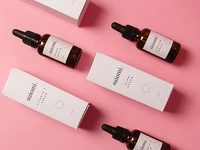 Suiomi organics packaging beauty box branding cosmetic label minimal modern organic packaging pink