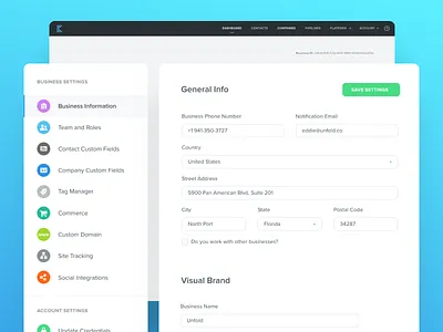 Kizen Settings contacts crm fields icons kizen platform settings ui web design webapp