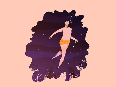 Underwater illustration illustrator sea swimming underwater vector woman