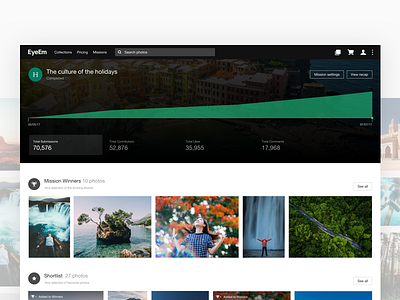 EyeEm - Missions dashboard for brands branding dashboard minimalism photography product design startup typography ui ux web white