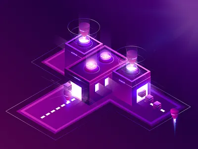 Smart parcel distribution factory axonometric factory future illustration light parcel robot smart stereoscopic technology