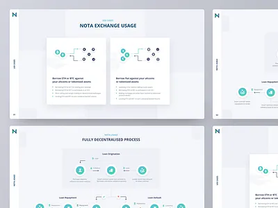 Nota Pitch Deck blockchain ico explainer clean minimal design decentralized usage infography icongraphy color usage lending platform minimal clean light layout pitch deck visual slides