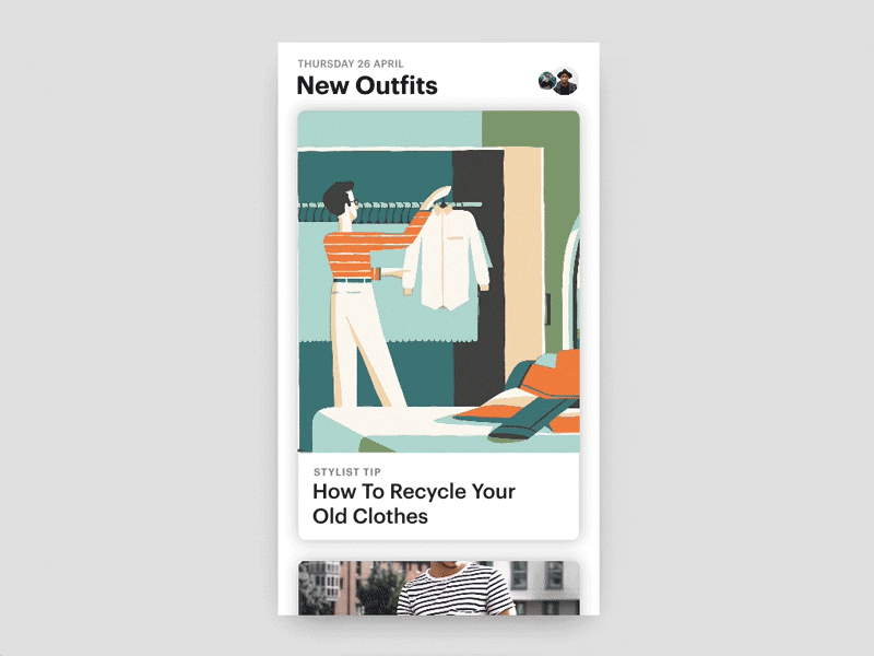 Thread — Discover Weekly Outfits animation close feed heart invision studio like scroll ui ux